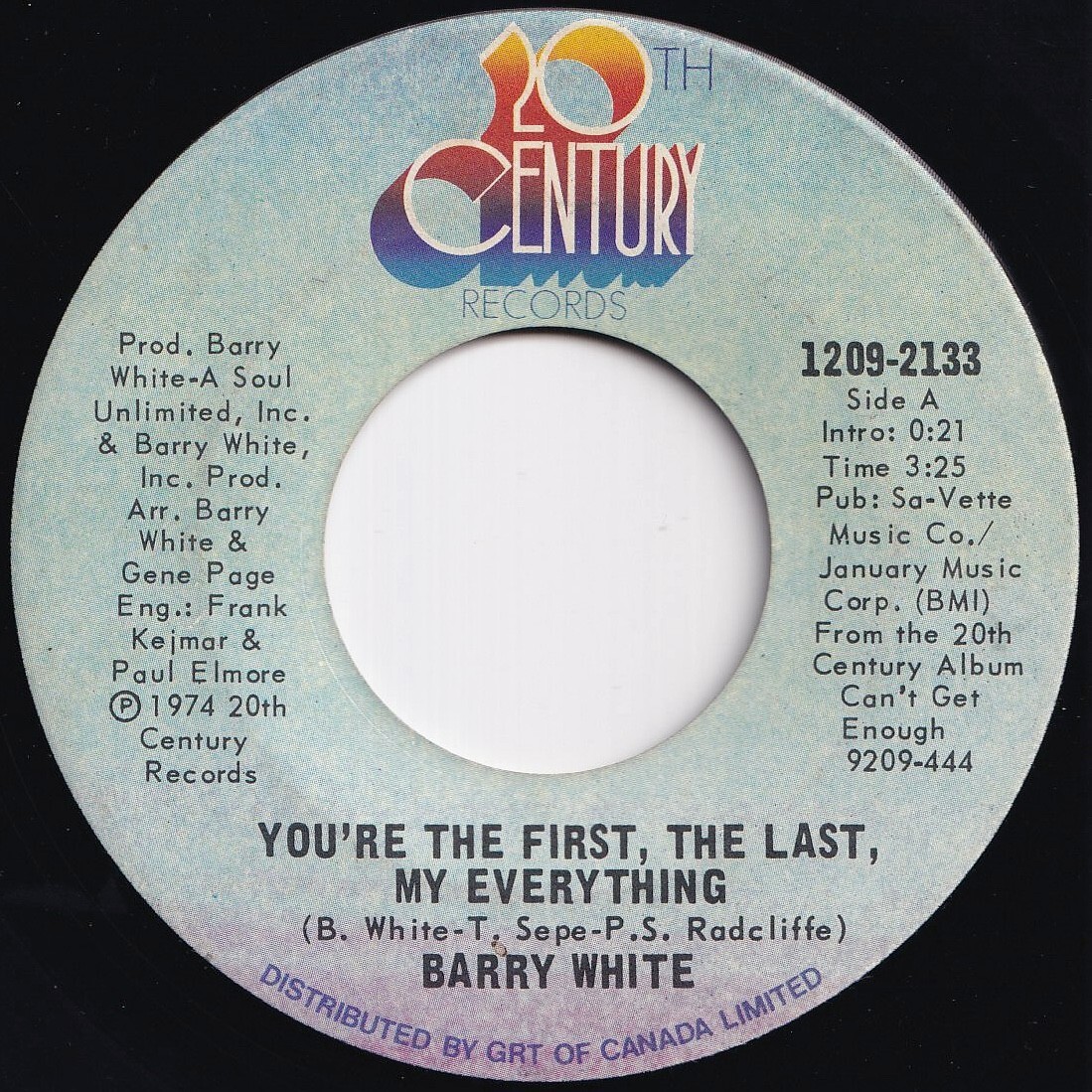 Barry White You're The First, The Last, My Everything 20th Century Canada TC-2133 210082 ソウル ディスコ レコード 7インチ 45拍卖