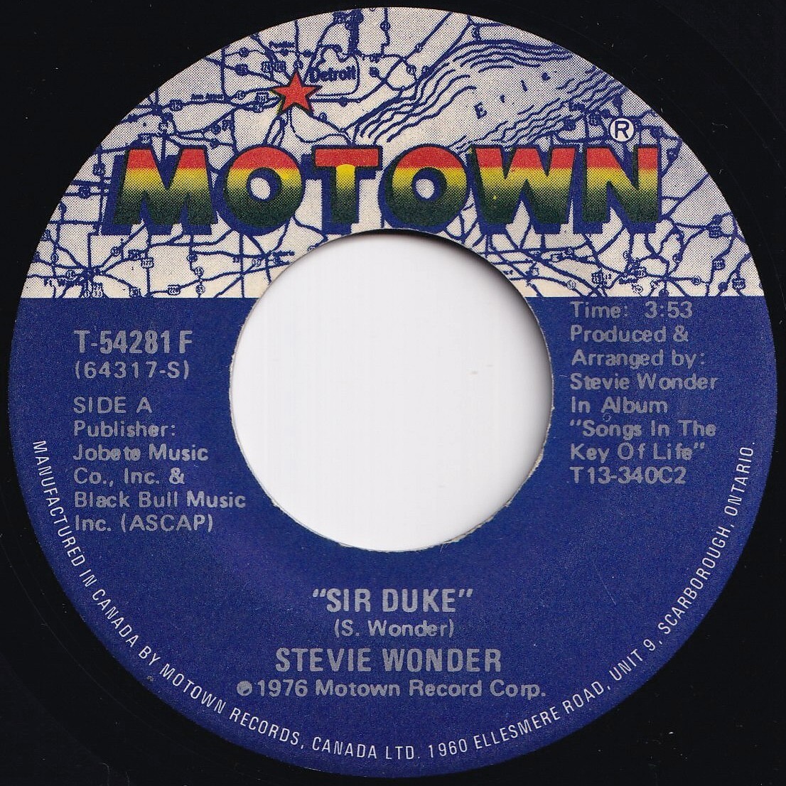 Stevie Wonder Sir Duke / He's Misstra Know-It-All Motown Canada T-54281 F 210098 SOUL ソウル レコード 7インチ 45拍卖
