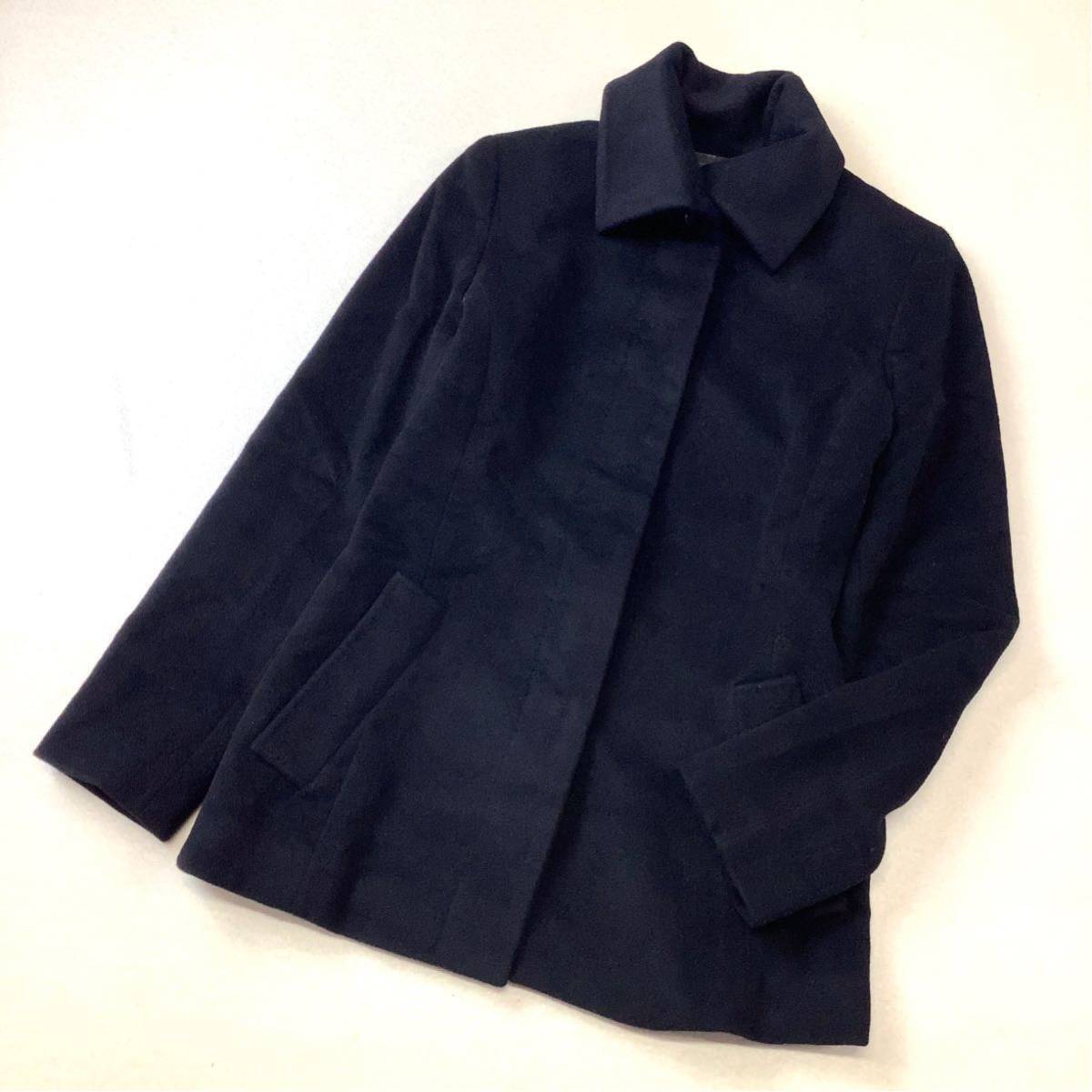 【滑らかなアンゴラ】ICB アイシービー アンゴラブレンド ショートコート ステンカラー ウールコート レディース 11号 Lサイズ ブラック 黒拍卖