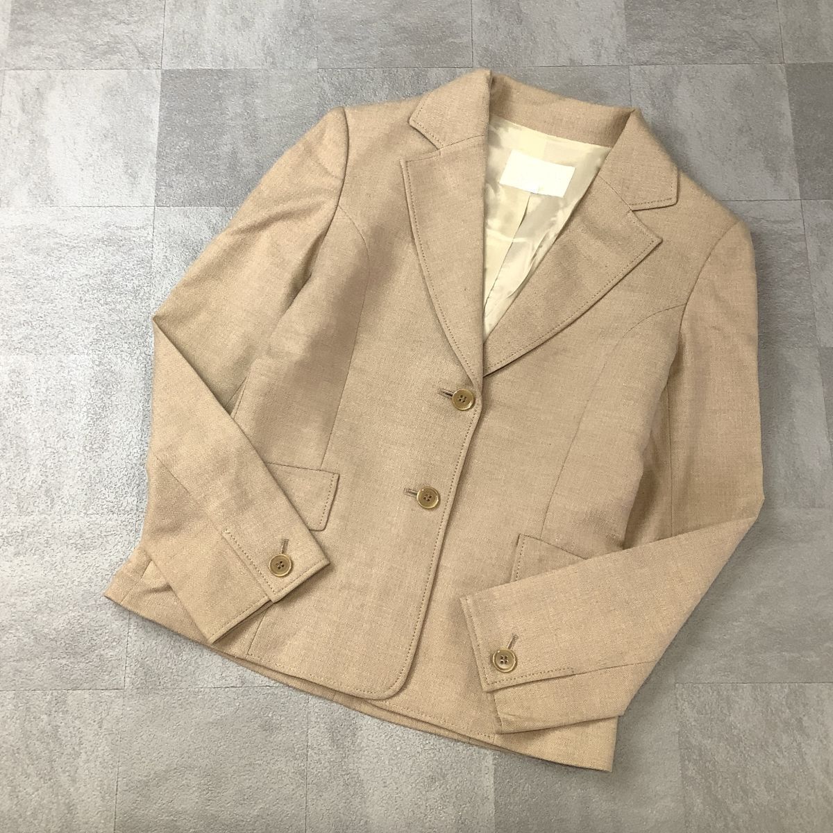 NATURAL BEAUTY ナチュラルビューティ ヘリンボーン柄 テーラードジャケット レディース Sサイズ ベージュ拍卖