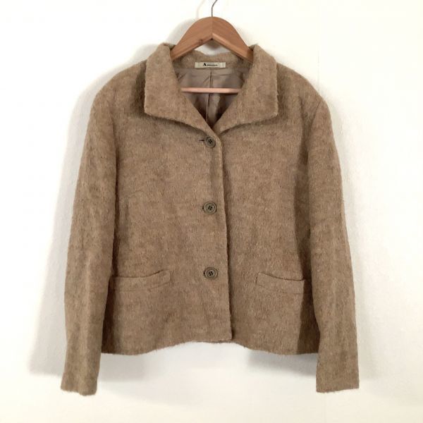 【大人の装い】アルパカ混 Aquascutum アクアスキュータム デザインジャケット レディース 9号 キャメルベージュ拍卖