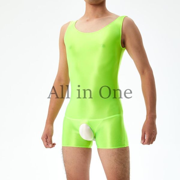 169-187-24 メンズ ツヤツヤ オープン ボディスーツ【グリーン,Lサイズ】男性 コスプレ 光沢 エロ サテン セクシー ジャンプスーツ .2拍卖