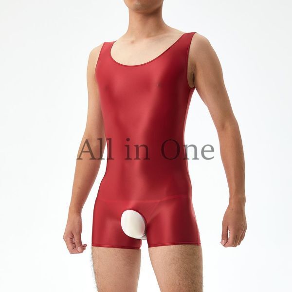 169-184-24 メンズ ツヤツヤ オープン ボディスーツ【レッド,Lサイズ】男性 コスプレ 光沢 エロ サテン セクシー ジャンプスーツ .2拍卖