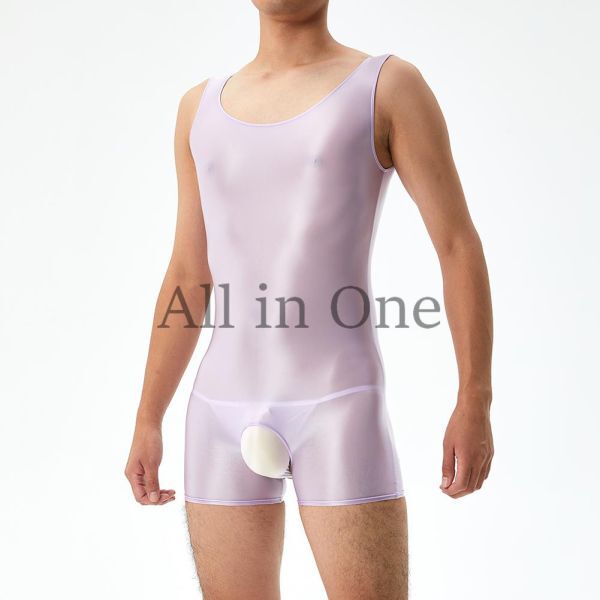 169-194-24 メンズ ツヤツヤ オープン ボディスーツ【パープル,XLサイズ】男性 コスプレ 光沢 エロ サテン セクシー ジャンプスーツ .1拍卖