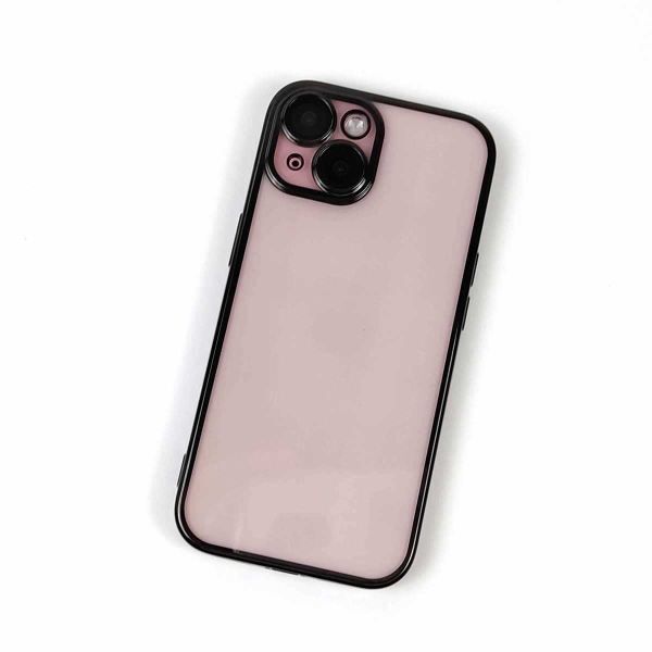 iPhone 15用 高品質ソフトケース 電解メタル レンズフィルム付 カバー シンプル クリア カメラフル保護 グラファイトブラック拍卖