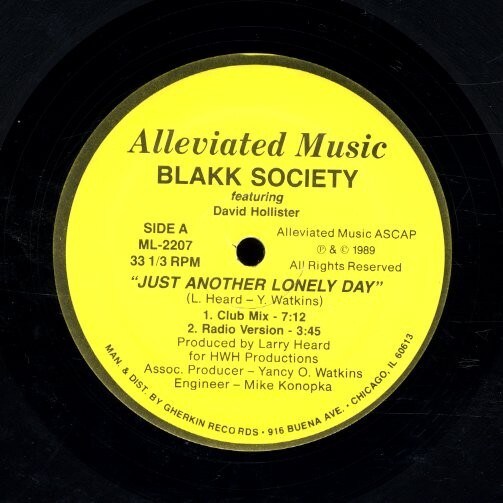 89年 US12インチ!Blakk Society Featuring David Hollister / Just Another Lonely Day【Alleviated / ML-2207】Larry Heard Deep House拍卖