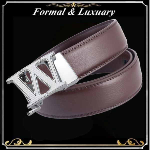 ベルト j52【茶】ダーク 穴なし 無段階調整ベルト ゴルフベルト 人気 オートロック メンズ 革 ジーンズ ビジネス カジュアル拍卖