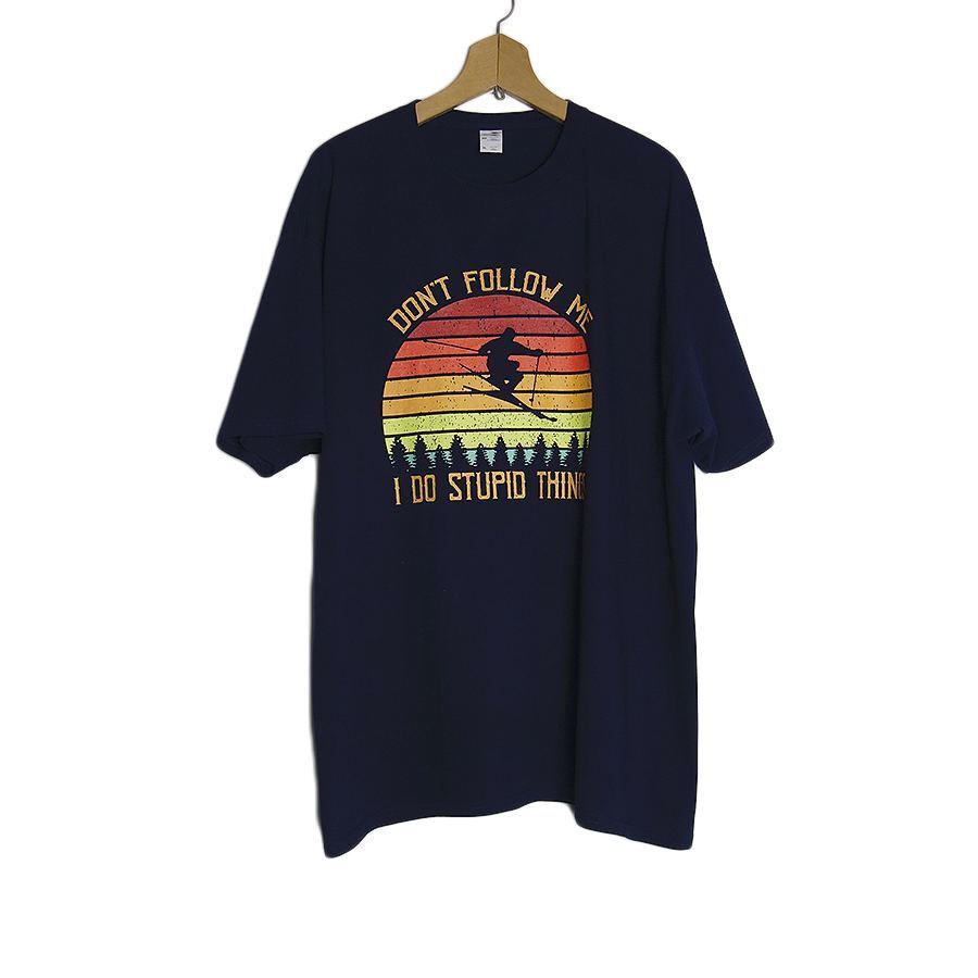 プリントTシャツ 紺色 メンズ XLサイズ FRUIT OF THE LOOM 大きいサイズ メンズ XL ティーシャツ スキー #20024拍卖