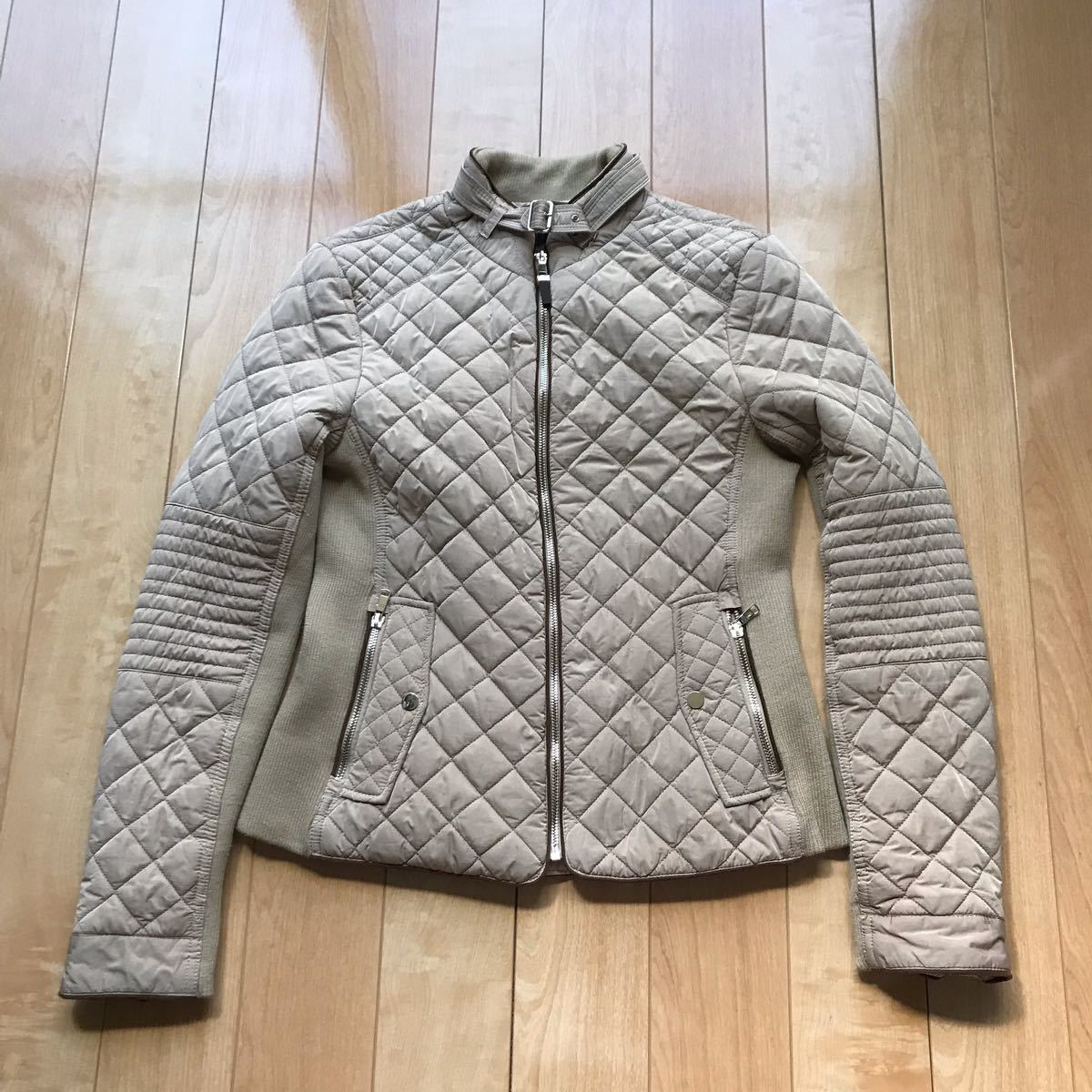 美品 ザラ ウーマン キルティングジャケット 138-6-8 レディース USA M ベージュ 異素材 ZARA拍卖