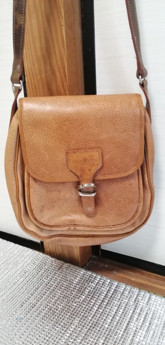 未使用 courreges paris クレージュ ショルダーバッグ ポーチ レザー ブラウン ベルト付き拍卖