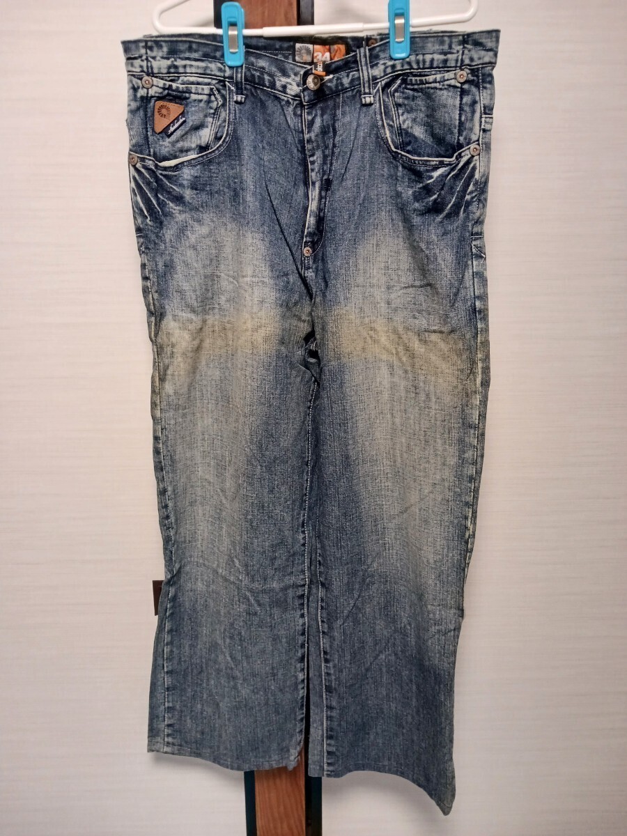 125 akademiks デニム W34 インディゴ CA03605 RN#0100964 革パッチ ウエスト90cm拍卖