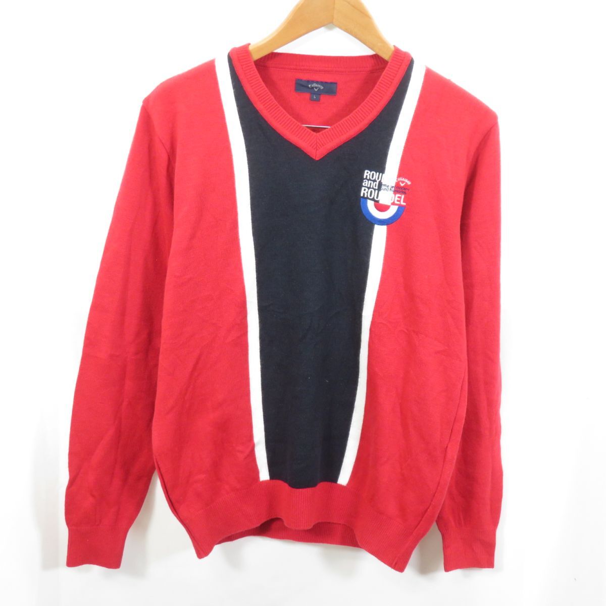 Callaway ROUND and ROUNDEL Vネック ニット セーター sizeL/キャロウェイ 0304拍卖