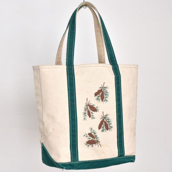 希少! 状態◎ 80s L.L.Bean 松ぼっくり プリント ギザタグ トールサイズ トート バッグ ヴィンテージ グリーン USA製拍卖
