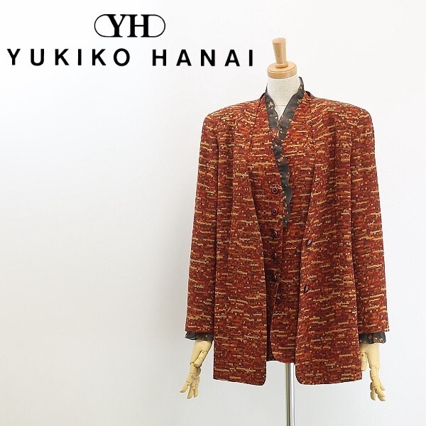 ◆madame hanai マダム ハナイ 花井幸子 総柄 ノーカラー ジャケット&フリル ブラウス アンサンブル 9拍卖