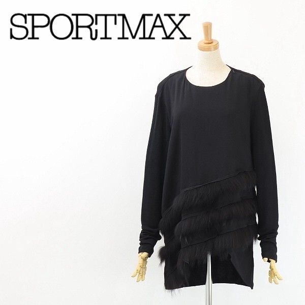 ◆SPORTMAX マックスマーラ リアルファー使い ニット 切替 チュニック 黒 ブラック L拍卖