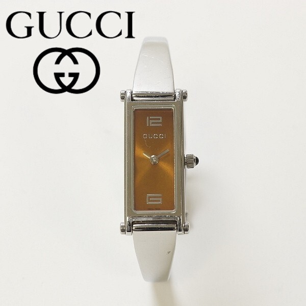 ◆GUCCI グッチ 1500L クォーツ スクエア レディース 腕時計 シルバー×ライトブラウン拍卖