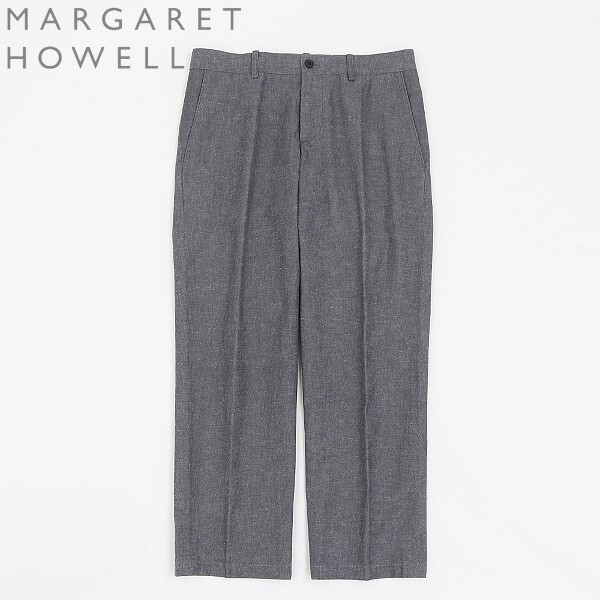 ◆MARGARET HOWELL マーガレット ハウエル リネン混 コットン トラウザー パンツ グレー 2拍卖
