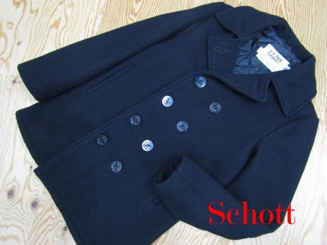 ★ショット Schott★メンズ メルトンウール ピーコート ブラック 34 USA製★R70302006B拍卖
