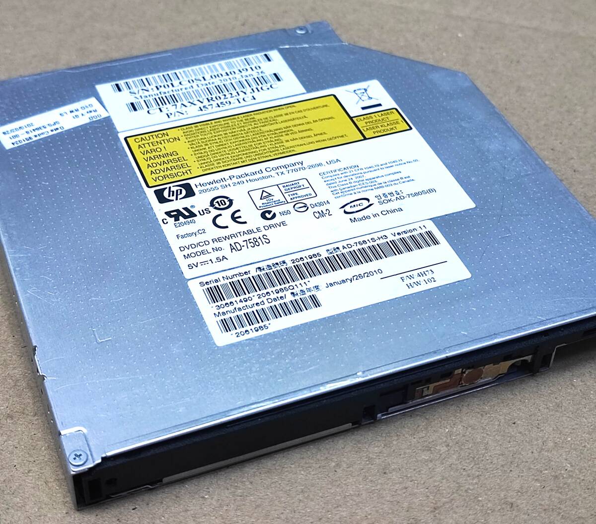 【中古パーツ】複数可 DVDドライブ ノートパソコン用 内蔵DVDスーパーマルチ 厚さ12.7mm SATA RW■AD-7581S ベゼル無し拍卖