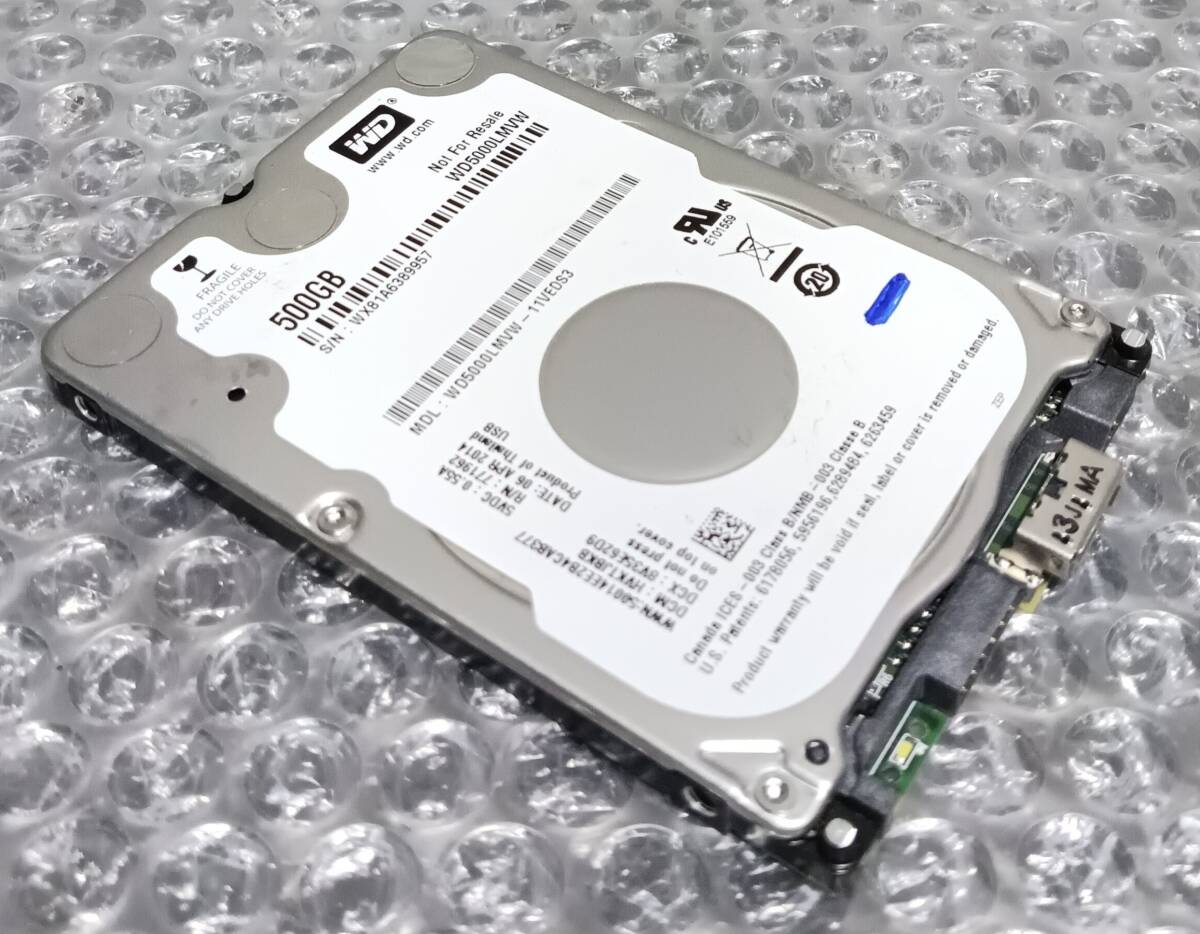 【中古パーツ】 2.5インチ WD WD5000LMVW 500GB USB3.0 Type-B接続 HDD 正常品 1台■SAS2981拍卖