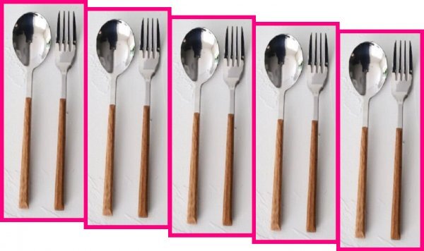 【送料無料:カトラリー:10本 スプーン・フォーク】★2本x5:21cm:温かみのある 木目調★ブラウン・茶系★クチポール風:おしゃれ拍卖