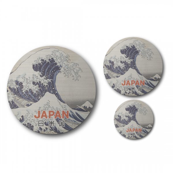 日本製 浮世絵 ステッカー 3点セット 丸型 波 富士山 ヘアライン マット 新品 日本の美しさ お土産 プレゼント おしゃれ シンプル 和柄拍卖