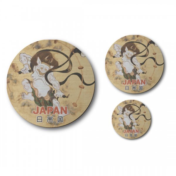 日本製 浮世絵 ステッカー 3点セット 丸型 雷神 ヘアライン マット 新品 日本の美しさ お土産 プレゼント おしゃれ シンプル 和柄 歴史拍卖