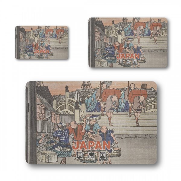 日本製 浮世絵 ステッカー 3点セット 四角 日本橋 ヘアライン マット 新品 日本の美しさ お土産 プレゼント おしゃれ シンプル 和柄 着物拍卖