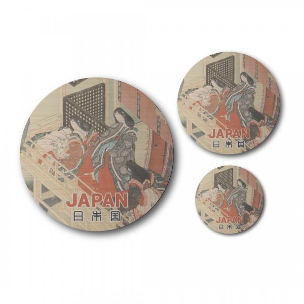 日本製 浮世絵 ステッカー 3点セット 丸型 女性 ヘアライン マット 新品 日本の美しさ お土産 プレゼント おしゃれ シンプル 和柄 着物歴史拍卖