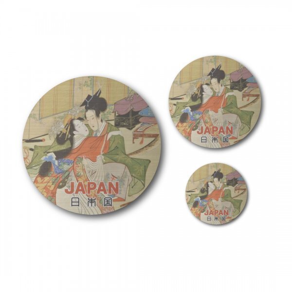 日本製 浮世絵 ステッカー 3点セット 丸型 男 女 ヘアライン マット 新品 日本の美しさ お土産 プレゼント おしゃれ シンプル 和柄 歴史拍卖