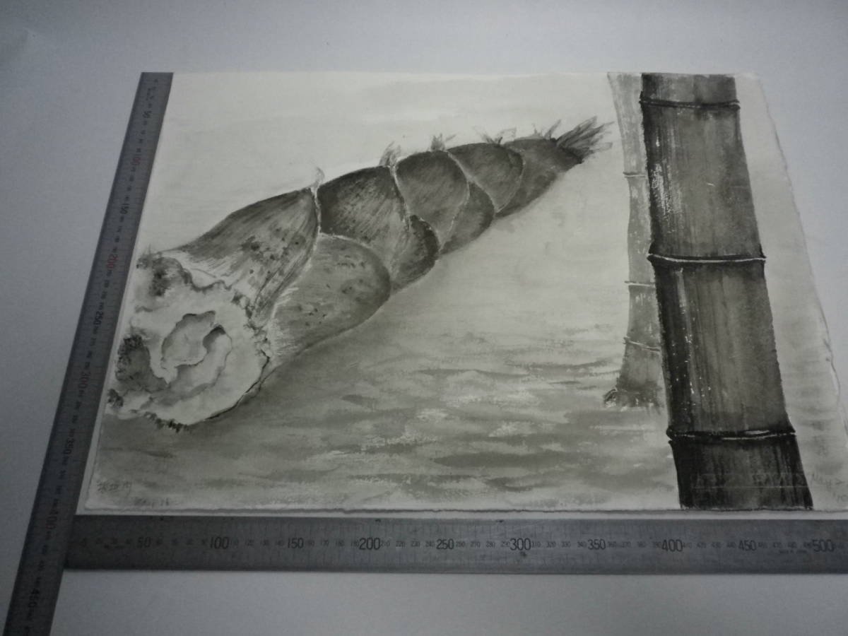 「たけのこ ~ 椿 4(裏表描画)」水墨画【坂垣内 将泰】作者直筆原画「真作」P10号ハーネミューレ紙(経年保管品)【送料無料】00700251拍卖