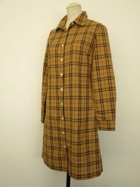 【お買得!】★Hann-Munden★長袖ワンピース ミニ丈 茶系 チェック柄 サイズM拍卖