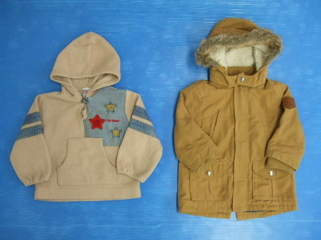 【お買得!】★子供服90サイズ2点セット★①TICK TACKLE/パーカー/ベージュ ②H&M/ジャンパーコート/薄茶色/フード取り外し可拍卖