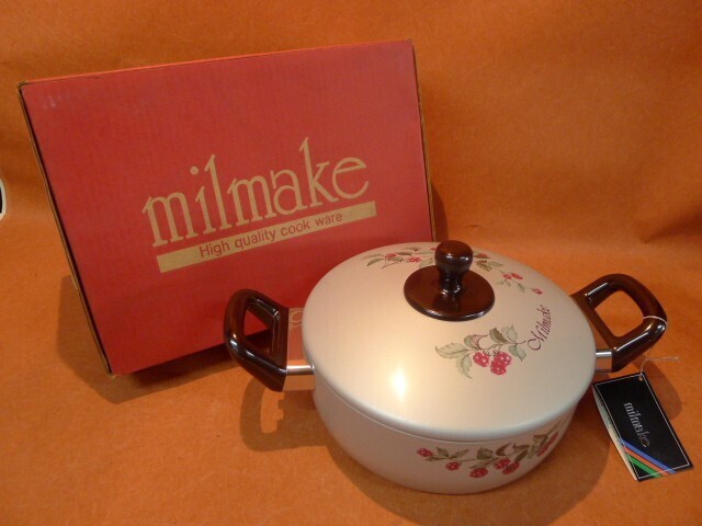 b◆408 レトロ アルミニウム 両手鍋 グリル ラズベリー柄 アルマイト加工 理研軽金属 milmake/100拍卖