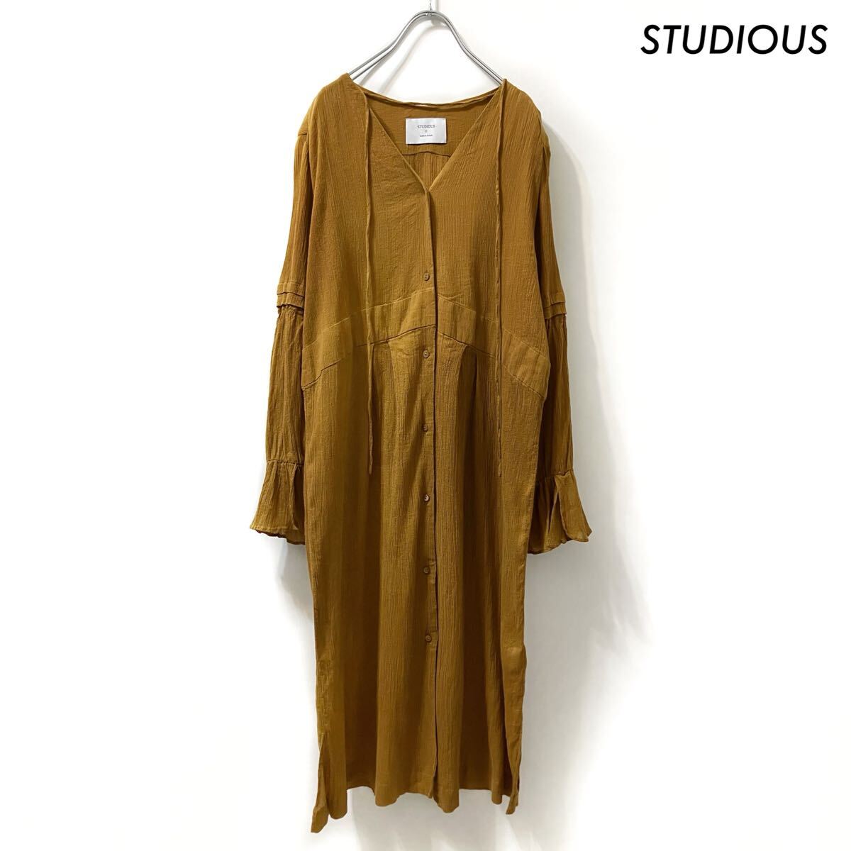 【送料無料】STUDIOUS ステュディオス★長袖シャツワンピース Vネック ブラウン 茶色拍卖