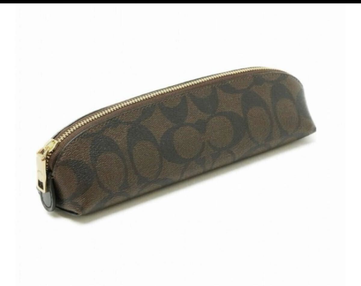 送料込●新品●価17600円 COACH ブラウンA ペンシルケース シグネチャー キャンバス ペンケース 小物ポーチ コーチ拍卖