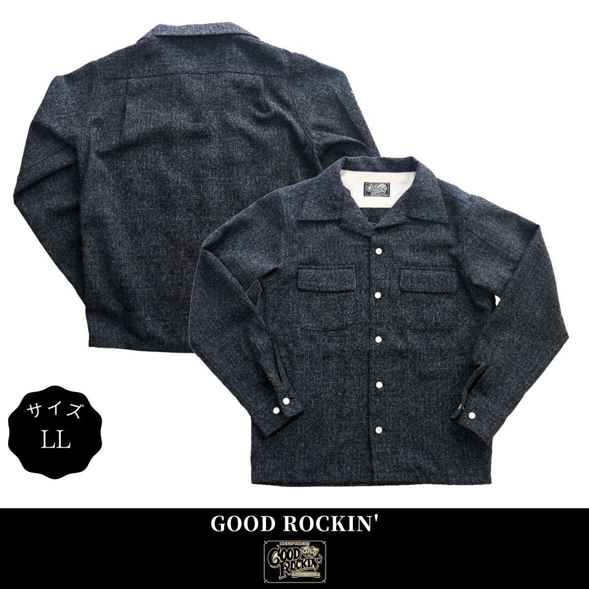 50sスタイル霜降りオープンカラーシャツ サイズXL GOOD ROCKIN' ロカビリーファッション メンズ 長袖拍卖