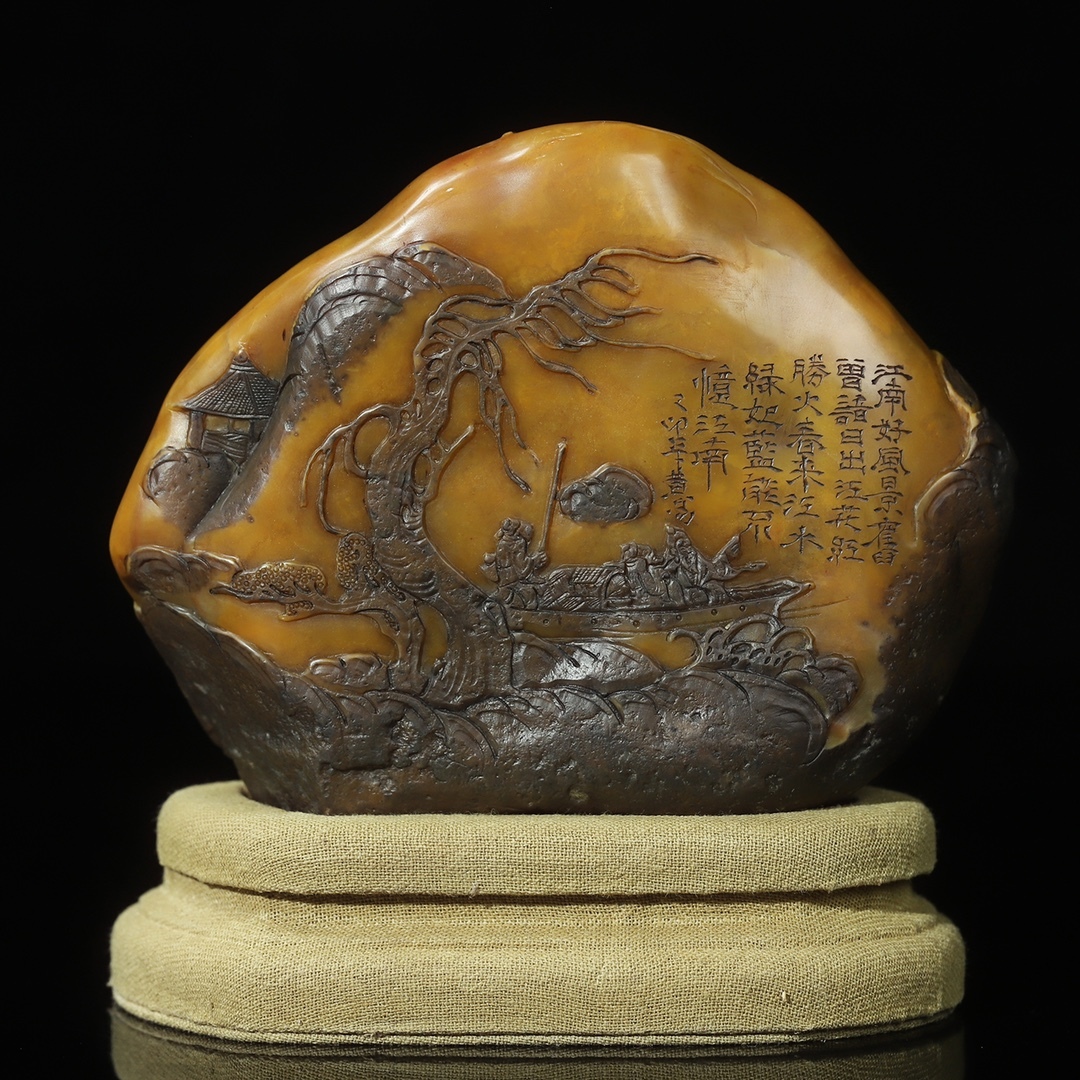 旧蔵 【清代篆刻家 黄易】寿山石 烏鴉皮 田黄石 彫刻 人物故事紋 薄意印章 天然石 手彫 篆刻 古印材 極細工 中国古玩 古美術 骨董品 204-06拍卖