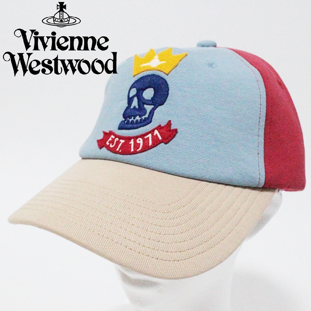 新品 ヴィヴィアンウエストウッド UVカット加工 スカルオーブ ユニセックス キャップ 赤系 K5041拍卖