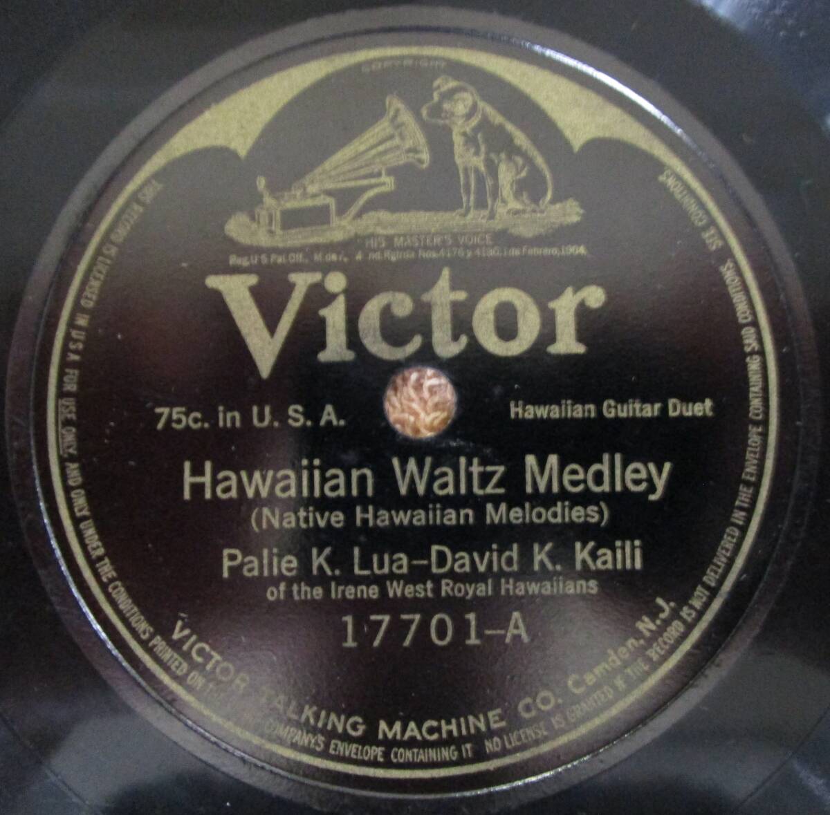 SP盤 米国盤 ハワイアン パレ・ケ・ルアとデイヴィッド・カイリPale K. Lua-David K. Kaili「Hawaiian Waltz Medley」「Kilima Waltz」拍卖