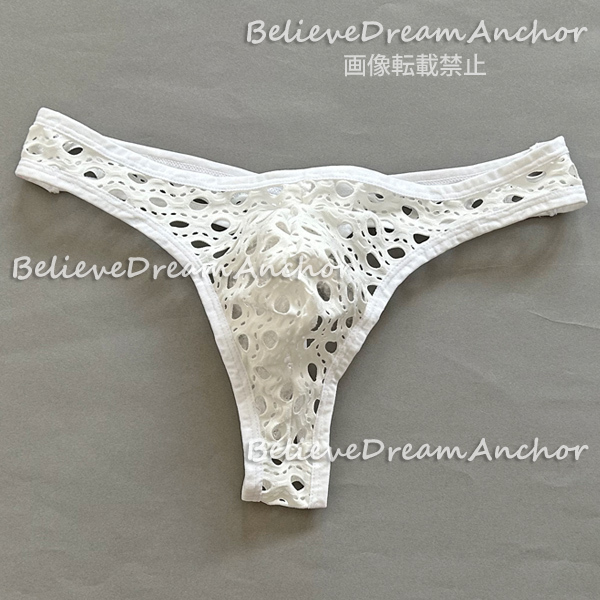 *即決*新品*1987*ワイルド メンズ 大きなドット メッシュ Sexy ローライズ Tバック ショーツ*M*白*ビキニ ブリーフ パンツ ボディビル拍卖