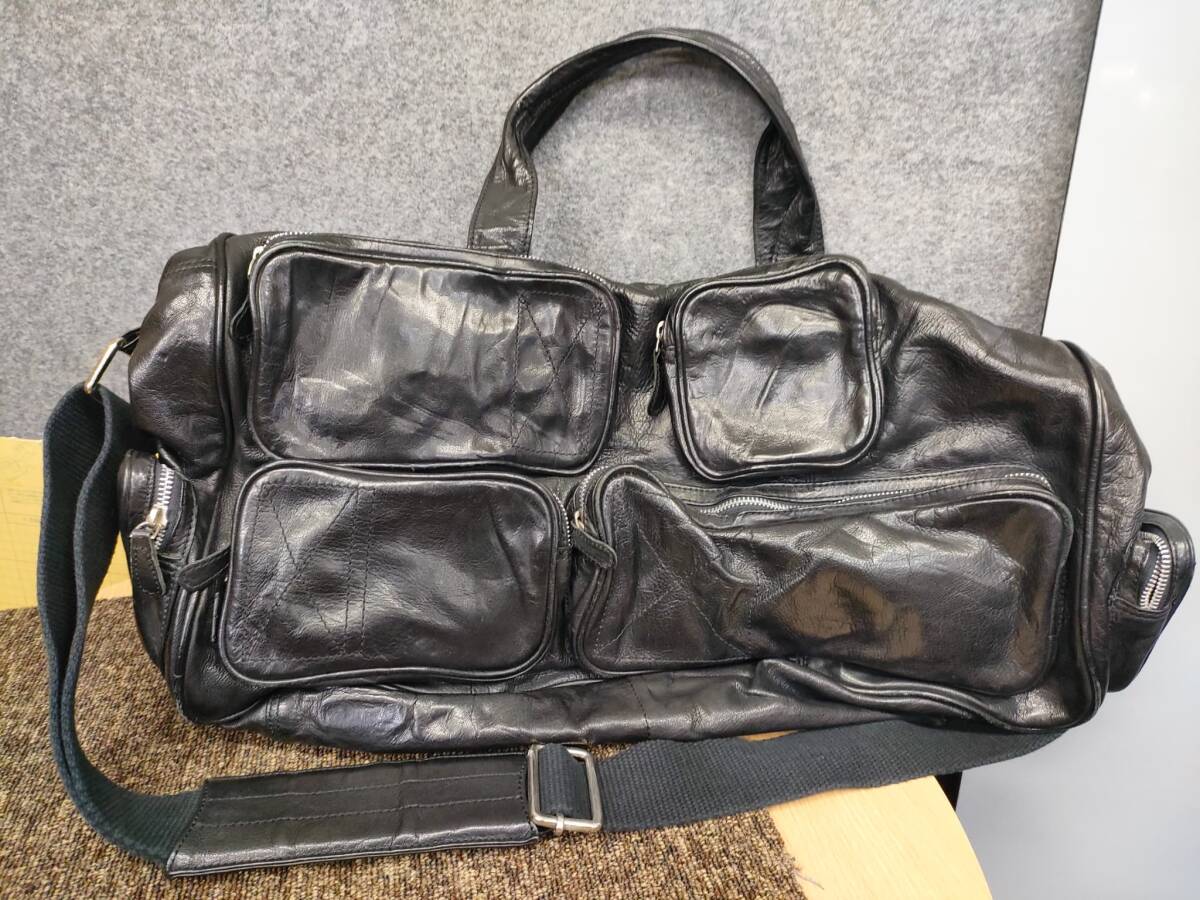 ★ZARA ザラ 本革 レザー マルチポケット ボストンバッグ 黒 バッグ拍卖