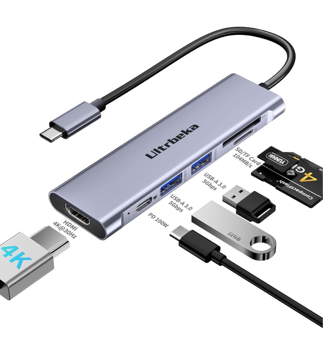 USB C ハブ 7in1 アダプタ|100W PD充電対応・4K HDMI・MicroSD/SDカードリーダー搭載拍卖