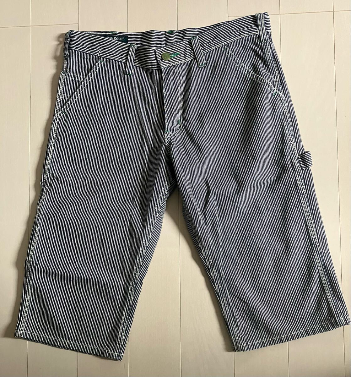 OSH KOSH オシュコシュ ヒッコリーストライプ ペインターハーフパンツM拍卖