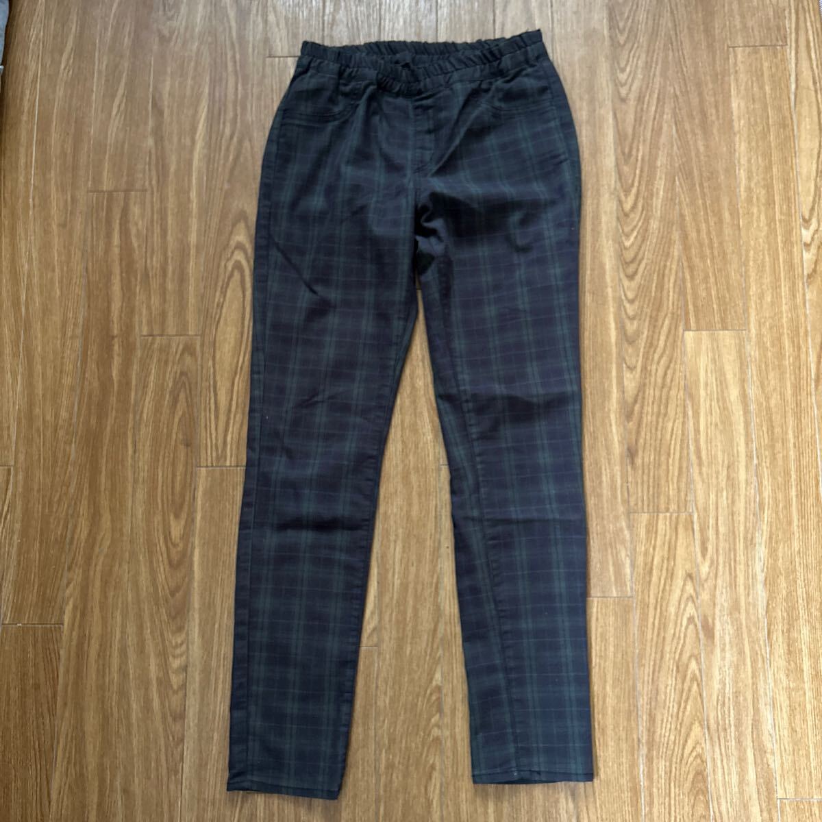 ◆earth music&ecology アース レディースパンツ チェック グリーン ネイビー ストレッチ サイズM拍卖