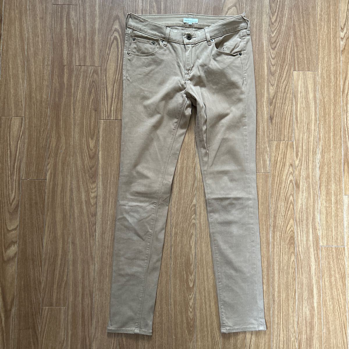 ★earth music&ecology アース レディースパンツ ストレッチ レギンス ストレート ベージュ 茶 カーキ シンプル サイズL拍卖