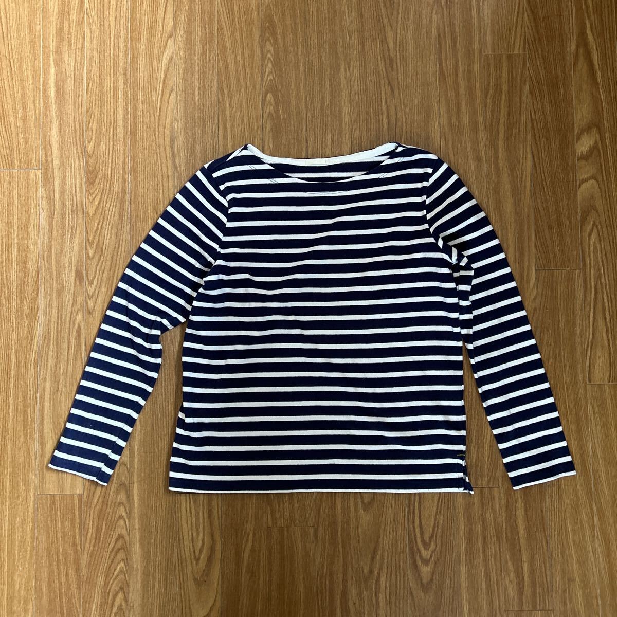 ★GU ジーユー レディース 長袖Tシャツ ボーダー 人気 定番 ネイビー×ホワイト 白紺 サイズL拍卖