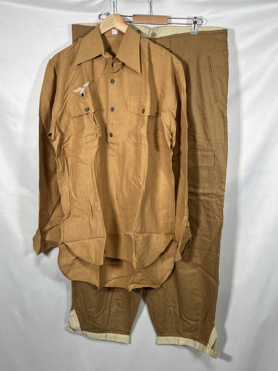 レプリカ ドイツ軍 WWII ドイツ空軍 熱帯用 シャツ&パンツ セット アフリカ軍団 大きめサイズ ほぼ未使用 E拍卖