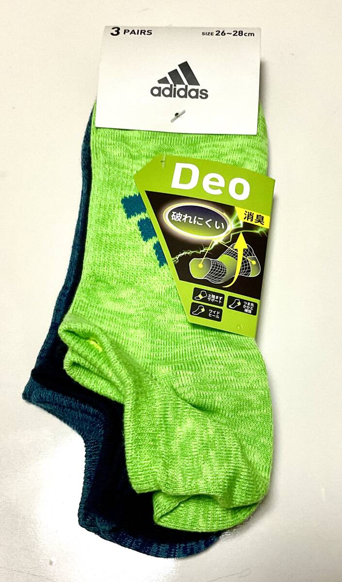 送料無料★即決新品★adidas★アディダス★メンズ靴下3足セット★破れにくい・消臭加工アンクル丈ソックス3足セット★サイズ26~28cm拍卖