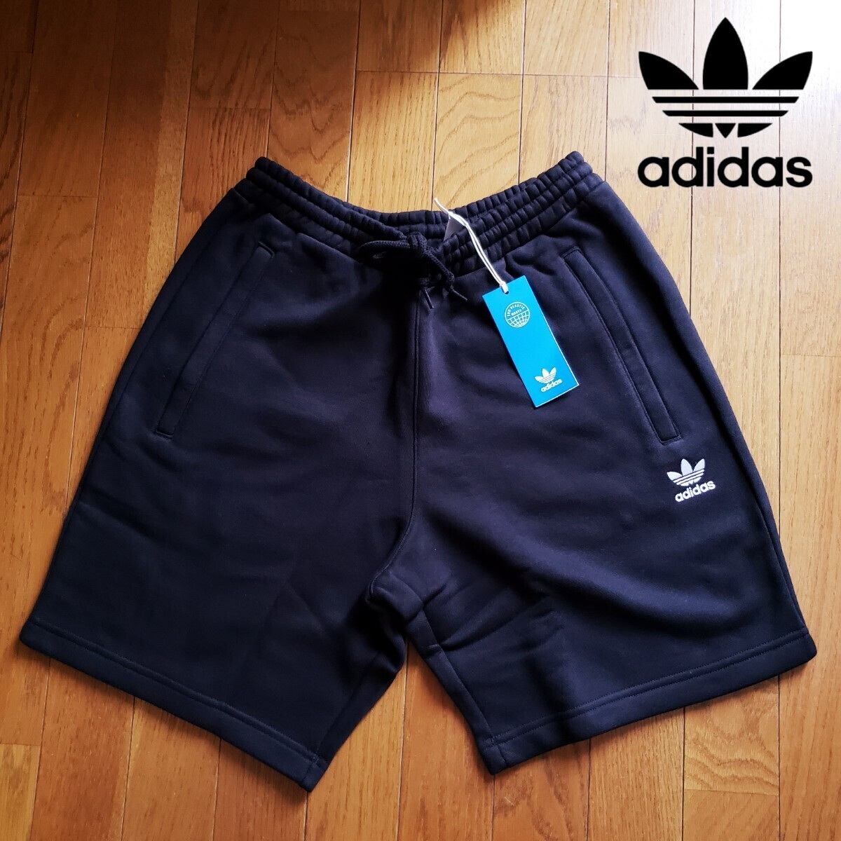【新品】adidas Originals ワンポイント ショートパンツ 裏起毛 XLサイズ ブラック ハーフパンツ アディダス ショーツ 黒拍卖